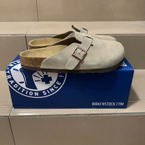 Birkenstock Boston Wome Taupe Suede Leather Soft Footbed New w/box Narrow/Wide - Picture 2 of 10